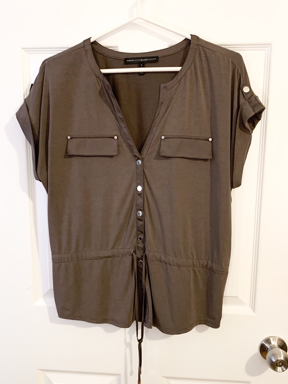 White House Black Market Olive Utility Button-Down Top - size S